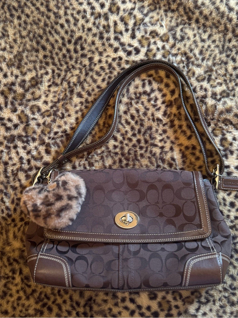 Coach Dark Brown Signature Canvas Shoulder Bag